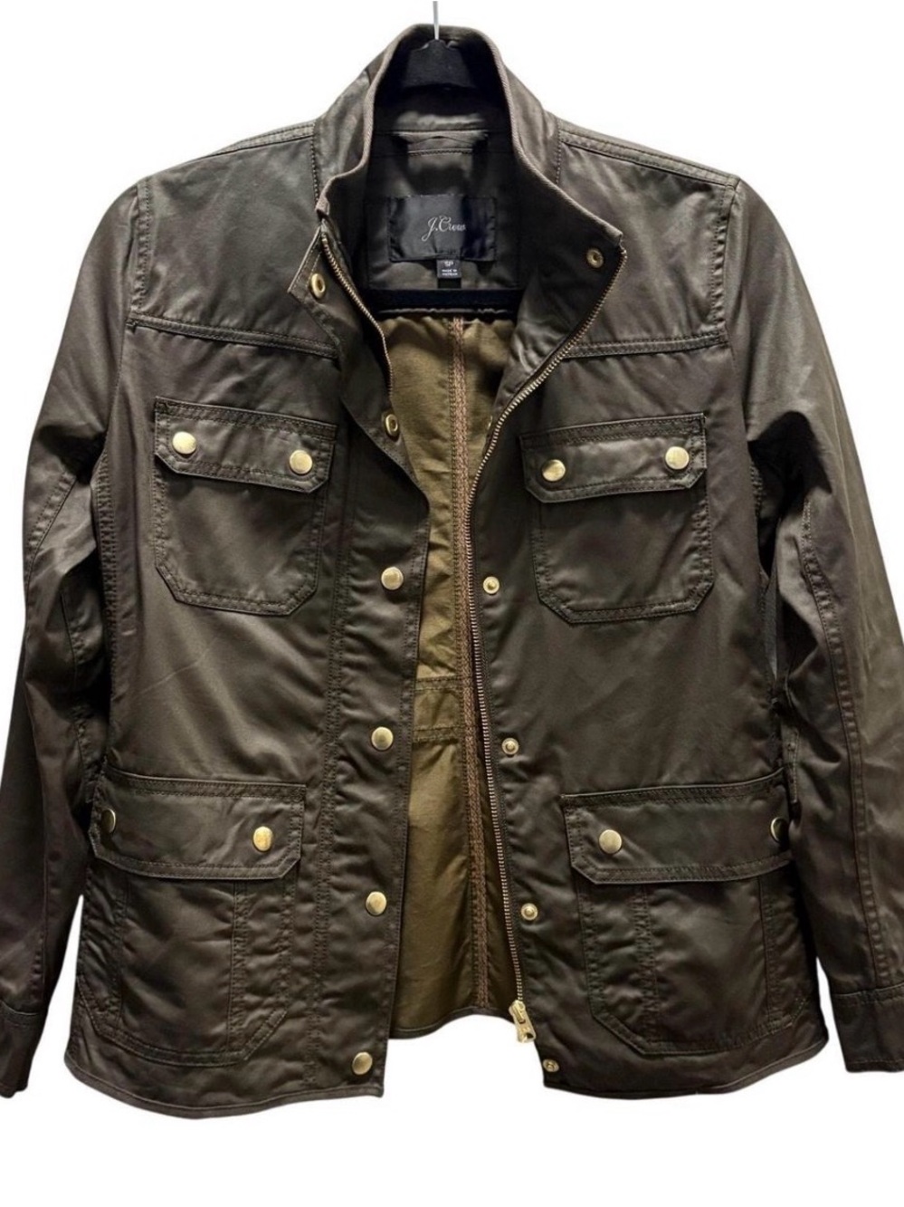 J. Crew Olive Green Military wax Jacket with Brass Hardware
